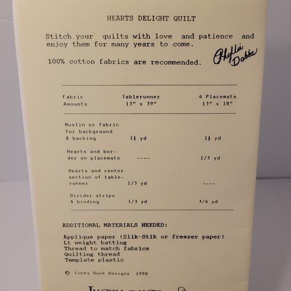 Lucky Duck Designs Hearts Delight Quilt Pattern Table Runner Placemat - Picture 3 of 5